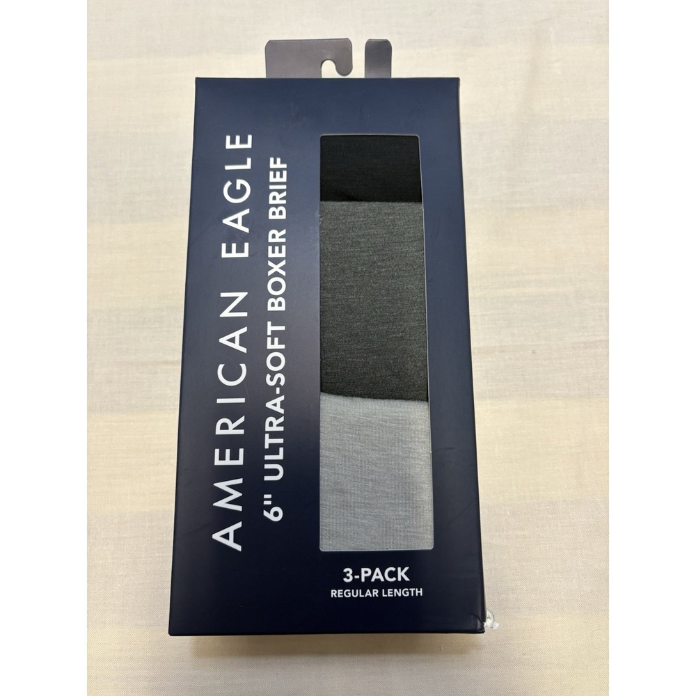 NEW 3 Pack American Eagle Mens XXL 2XL 6" Ultra-Soft Boxer Brief Gray / Black